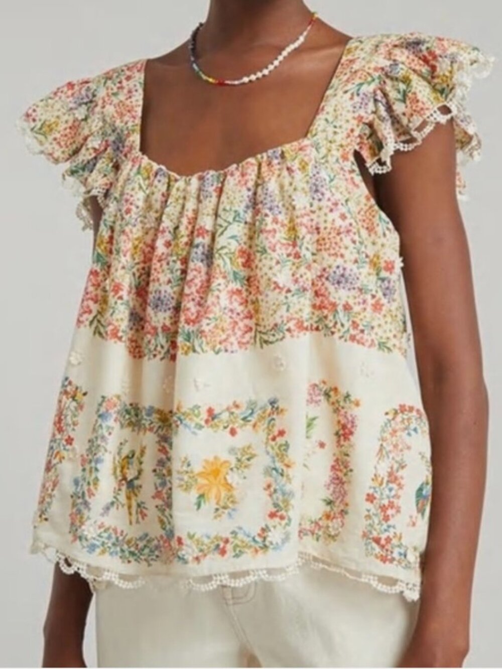 FARM Rio Delicate Forest Scarves Square Neck Embroidered Blouse - NWT - XS